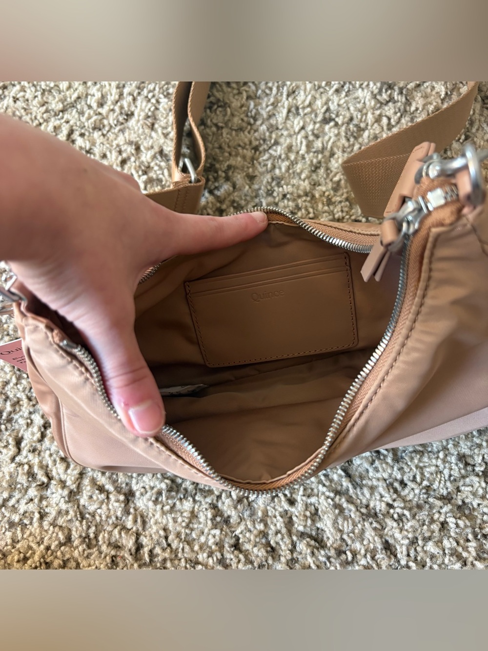 Quince Revive Nylon Convertible Crossbody Shoulder Bag in Latte Color NWT - Picture 4 of 4